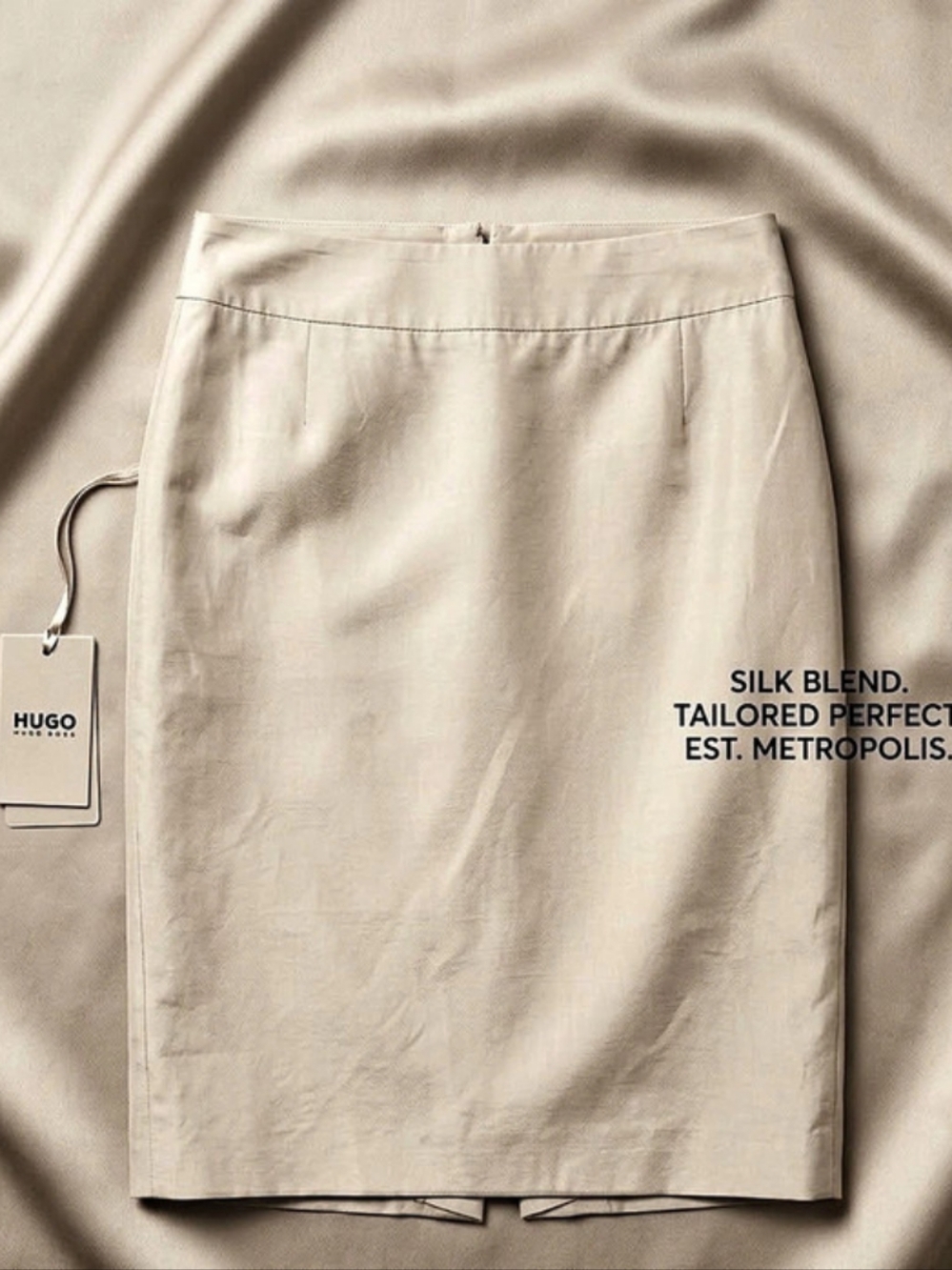 Hugo Boss Silk Blend Pencil Skirt Cream Size 6 NWT